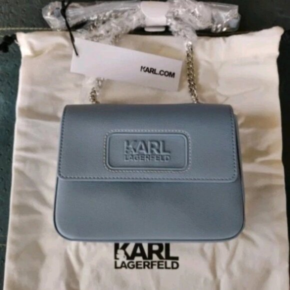Karl Lagerfeld Handbags - Karl Lagerfeld Leather Crossbody Bag with Chain Strap Light Blue